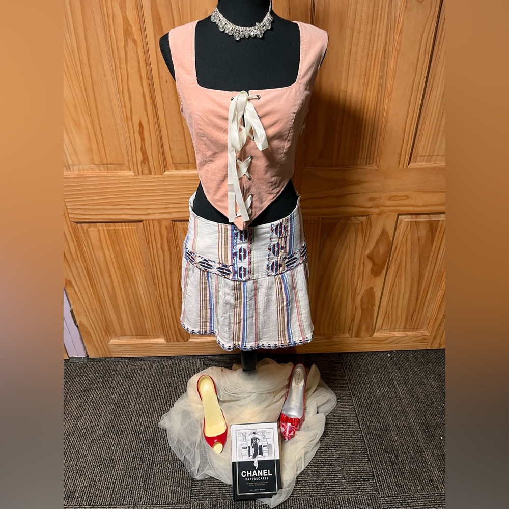 Pink and Cream Tie Front Skater Top
